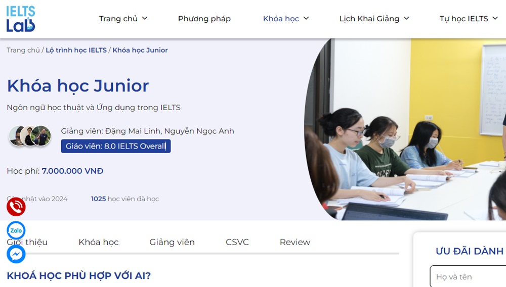 Khóa học Junior dành cho học viên có điểm đầu vào từ 2.0 đến 3.0