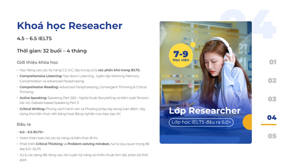 Trong khóa Researcher, bạn sẽ được luyện thi sát với đề thật