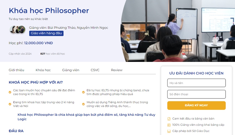 Khóa học Philosopher sẽ giúp bạn đạt trình độ từ 7.0 - 7.5 IELTS+