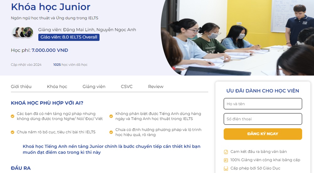 Khóa học Junior phù hợp với người muốn đạt điểm 3.0 - 3.5 IELTS