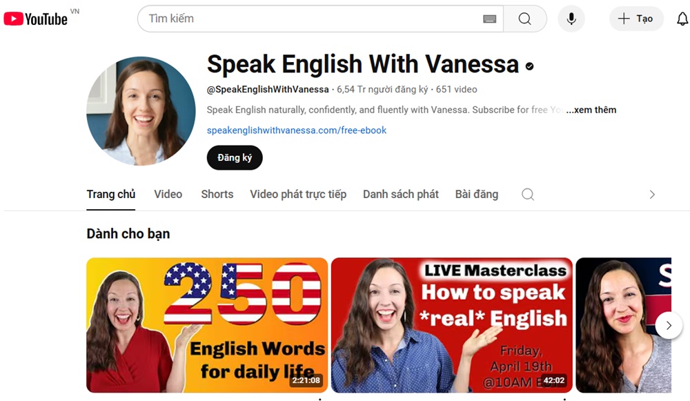 Speak English with Vanessa hỗ trợ bạn luyện Speaking bằng các video miễn phí